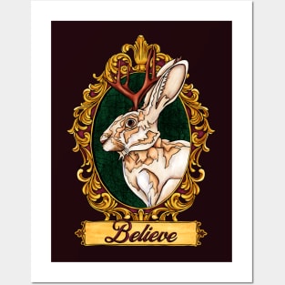 Jackalope portrait in an ornemental frame Posters and Art